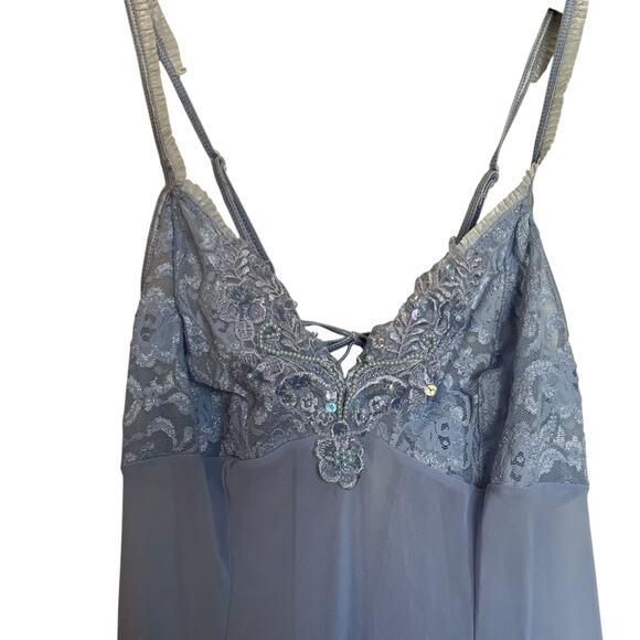 Secret Treasures Y2K Babydoll Slip Dress Ruffle Straps Blue Lace Nighty Sequin L - Picture 5 of 9